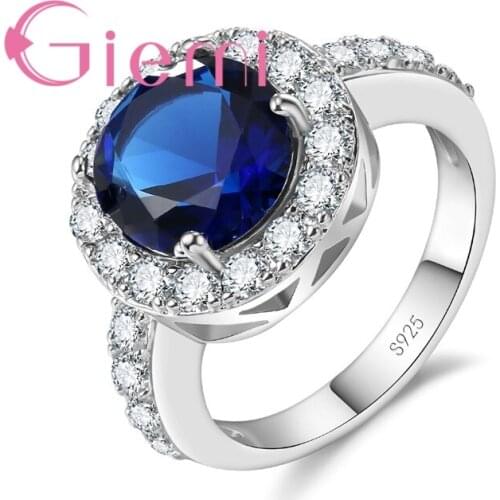 New Trendy Wedding Bridal Jewelry Wholesale 925 Sterling Silver Women Finger Rings AAA+ Clear Zircon Luxury Round Anillos