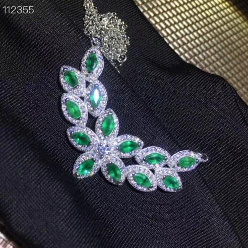 New Arrival 925 Sterling Silver Inlay Natural Emerald Pendant Necklaces
