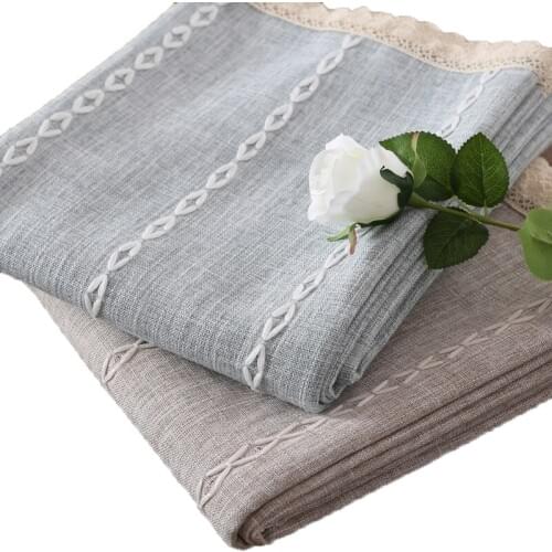Japan Style Solid Color Stripe Cotton Linen Table Cloth Rectangular Table Cover Lace Edge Tablecloth for Wedding Hot Sale