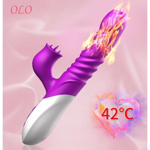 OLO G Spot Telescopic Double Tongue Licking Dildo Vibrator Adult Products 10 Speed Clitoris Stimulator Sex Toys for Women