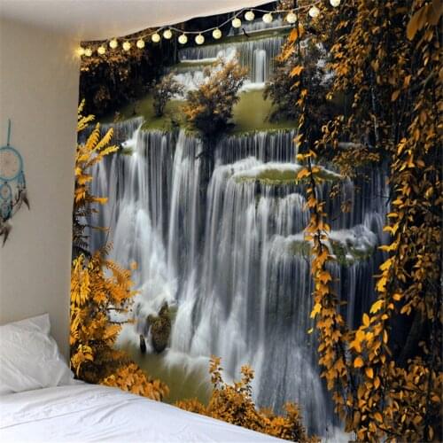 Fall Waterfall Tapestry Wall Hanging Aesthetic Room Decor Landscape Forest Autumn Trippy Tapestry Mandala India Wall Art Carpet