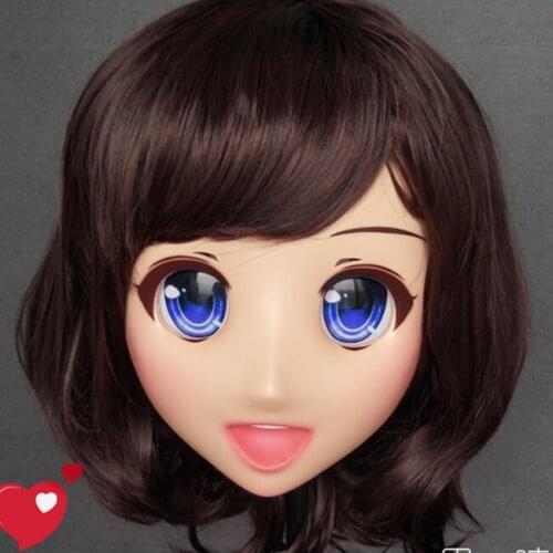 Ouzha-03)Japan Anime Kigurumi Masks Cosplay Kigurumi Cartoon Character Role Play Half Head Lolita Doll Mask With Eyes And Wig