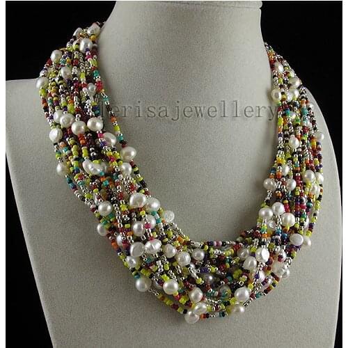 Terisa Pearljewelry AA 8-9MM White Color Baroque Shape Genuine Freshwater Pearl Necklace Magnet Clasp 18-20inches