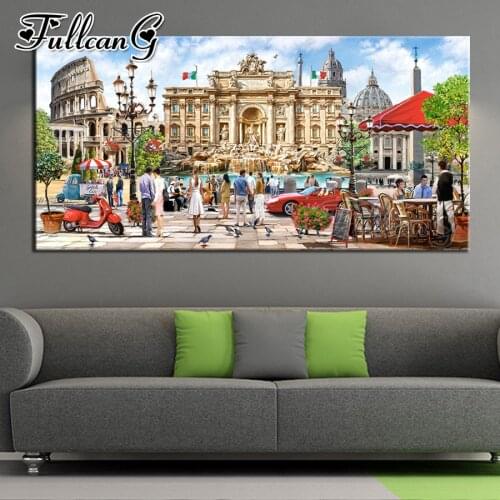 FULLCANG 5d diy full square round drill large Splendor of Rome diamond painting landscape mosaic embroidery sale decor FC2087