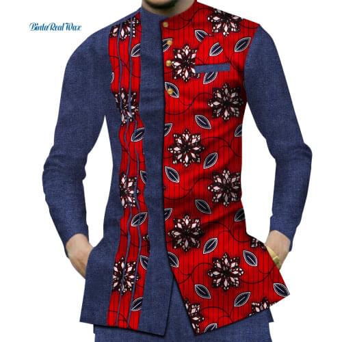 Casual 100% Cotton Mens African Clothing Dashiki Patchwork Print Shirt Tops Bazin Riche Traditional African Clothes WYN380