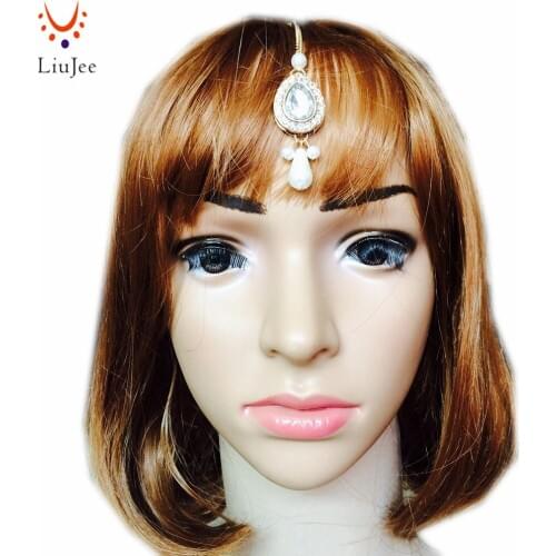 LiuJee Imitation Pearl forehead headband bridal pageant prom headpieces wedding teardrop hair jewelry accessories KD037