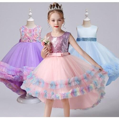 Girl flower bow sweet cake net yarn tail fluffy princess dress girl party dress prom dress stage dress girl wedding dress