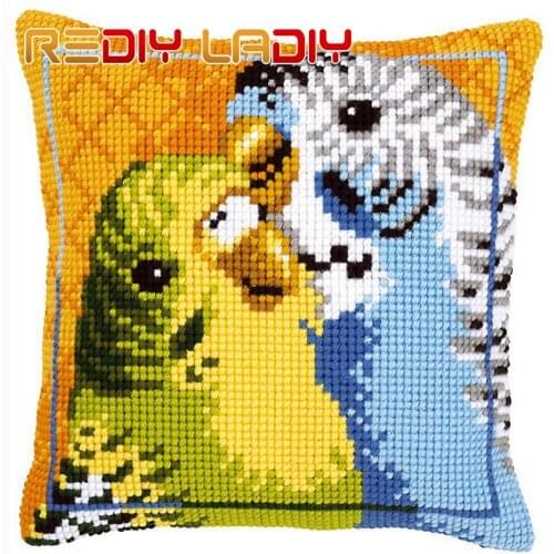 REDIY Cross Stitch Cushion Cover PARROTS LOVE Decorative Pillow Case Counted Cross-Stitch DMC Cushions for Sofas Th