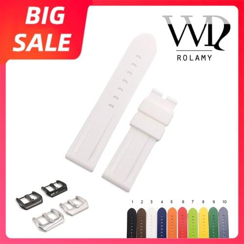 Rolamy 22 24mm Top Quality Luxury Grey Blue Waterproof Silicone Rubber Replacement Watch Band Loops Strap For Panerai Luminor
