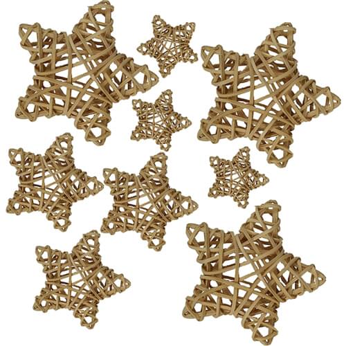9pcs Creative Star Shaped Natural Decorative Wood Rattan Wicker Balls, 60mm 80mm 100mm