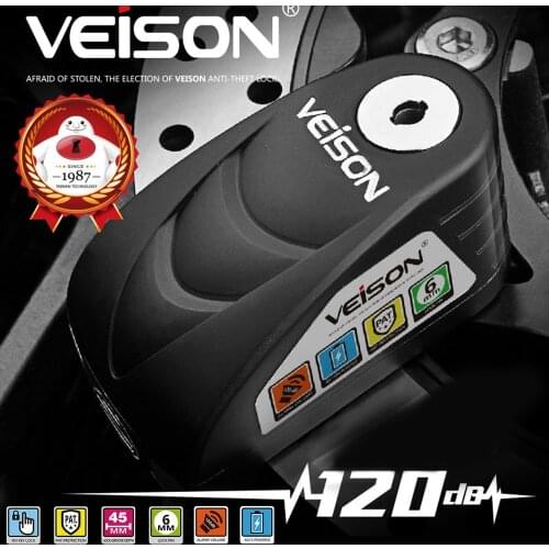 VEISON 120dB Safety Motorcycle Disc Lock Alarm Anti-Theft Security for Scooter Bike Bicycle Honda Yamaha Suzuki Kawasaki Vespa