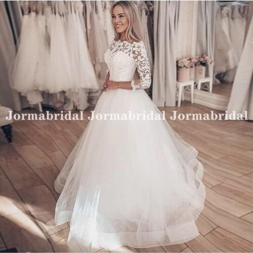 Three Quarter Sleeves Wedding Dresses Off Shoulder Vintage Appliques Floor Length Bridal Gowns With Horsehair Vestido De Noiva