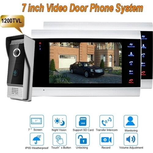 New 7 inch 1200TVL Video Intercom System Door Phone Doorbell With IP65 wide Angle 110 degree Camera DoorPhone 1V2