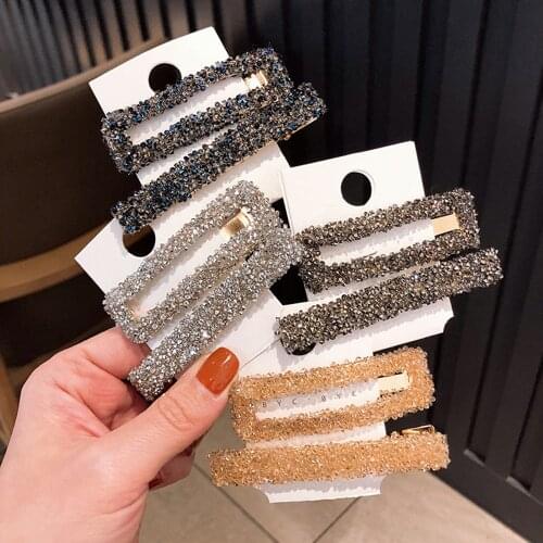 1 Set Strip Rectangular Korea Popular Hair Clips Fashion Woman Rhinestone Shiny Luxury Hairpins BB Clip Styling Tools Barrettes