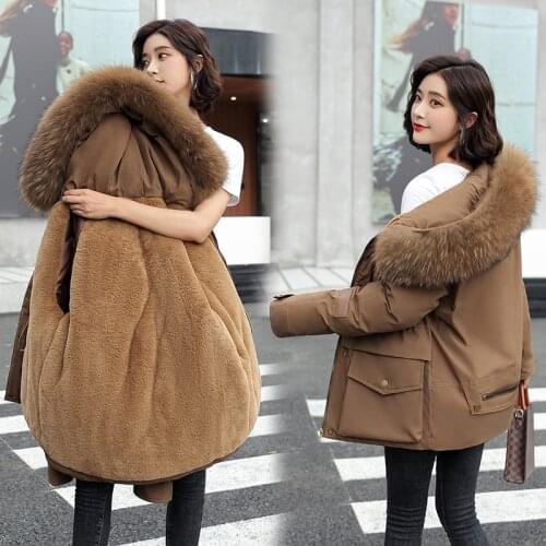 Women Winter Thick Jacket Wool Liner Parkas Warm Mid-Long Jackets Hooded Parka Fur Inside Cotton Coat Female Plus size S-3XL