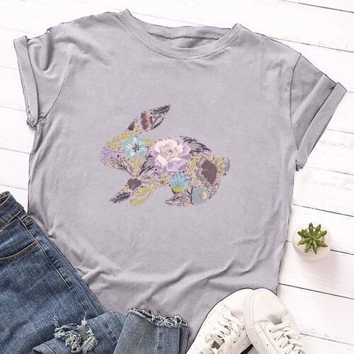 Summer Tops Women 2021 Easter Bunny Print Short Sleeve Casual Loose Oversize Tshirt New Lady Shirts Футболки с коротким рукавом