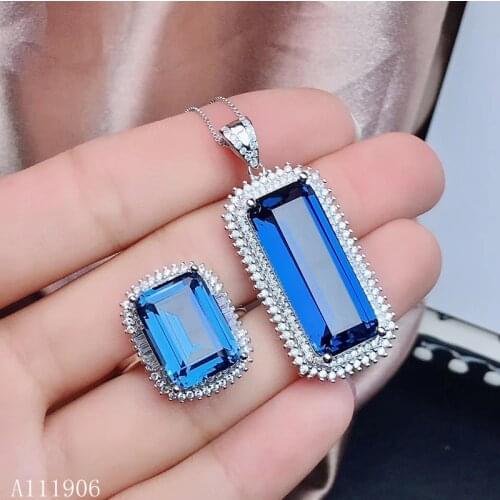 KJJEAXCMY boutique jewelry 925 sterling silver inlaid natural blue topaz gemstone female necklace necklace pendant set support r