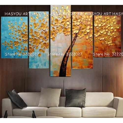 5Pcs Money golden Romantic Painting Pure Hand painted art Modern Home Wall Art Picture Oil Painting For Wedding Decoration
