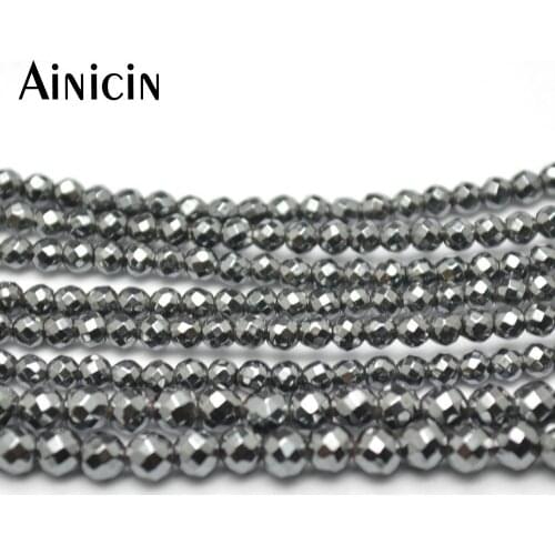 10pcs High Quality 2~10mm Black Hematite Faceted Round Beads For Fashion Jewelry Making Materials