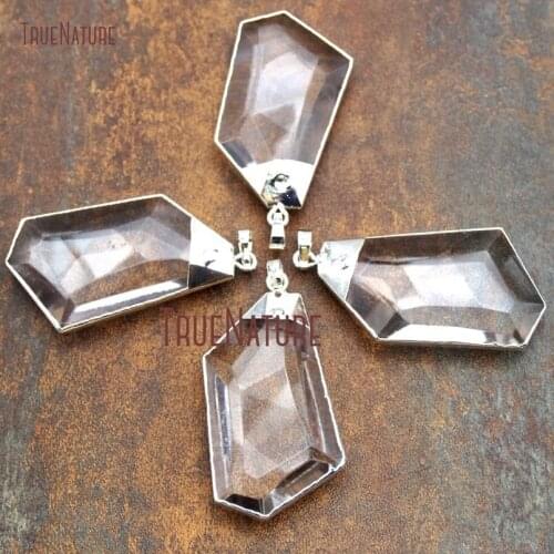 10Pcs Silver Finish Faceted Geometric Pendant Glass Crystal Pendant Clearance 55x28mm PM14817