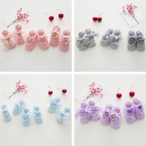 3Pcs Lace Bow Baby Pure Cotton Hollow Out Reverent Boat Socks Children Candy Color Floor