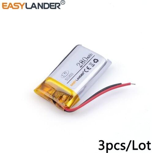 3pcs/Lot 501833 280mAh 3.7v lithium Li ion polymer rechargeable battery For Bluetooth Headset Smart watch Sports bracelet mouse