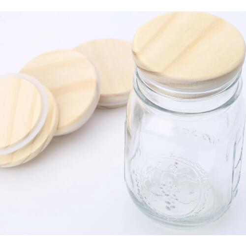 4Pcs Mason Jars Lids Durable Sealing Pine Wooden Covers Eco-friendly Ceramic Cups Coffee Mugs Caps Decor Drinking Glass Jar Lid