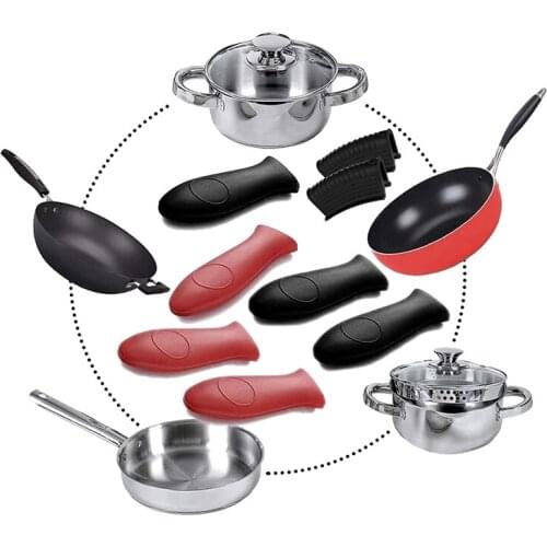 8 Pcs Silicone Hot Handle Holder Potholders Heat Insulated Handle Pot Sleeve Covers for Cast Iron Pan Woks Pot Cookware