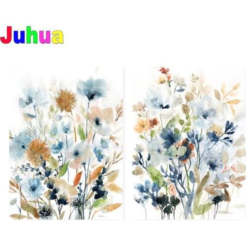 Full Square Round Drill Diamond Painting Watercolor Ink Flowers Leaves Cross Stitch Kitchen Living Room Home Decoration