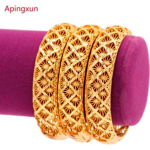 Apingxun Amercian Rose Gold Color Bangle Dubai Cuff Bracelet for African French Women Girls Party Jewelry Mom/Wife Nice Gifts
