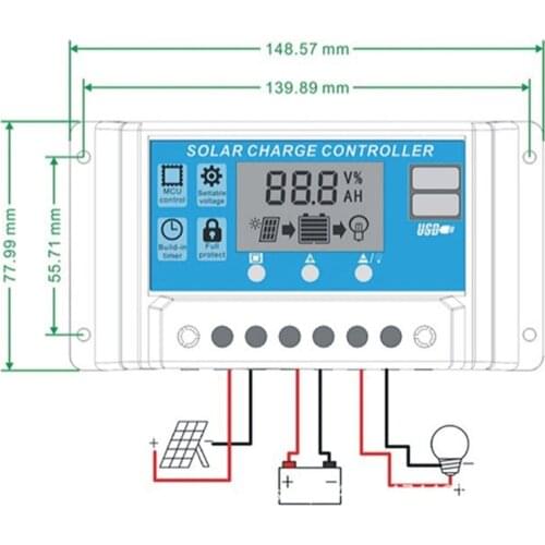 Auto 10/20/30A Solar Panel Charge Controller 12V 24V LCD Display Regulator Timer Setting 5V Dual USB