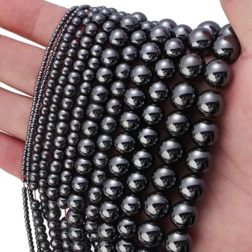 Beadtales Natural Stone Black Hematite beads Round Loose bead Stone ball Selectable 2/3/4/6 MM For Jewelry bracelet Making