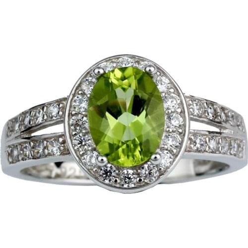 Women 925 Sterling Silver Ring Natural Green Peridot Gemstone 6x8mm Oval Stone Jewelry August Birthstone R013GPN