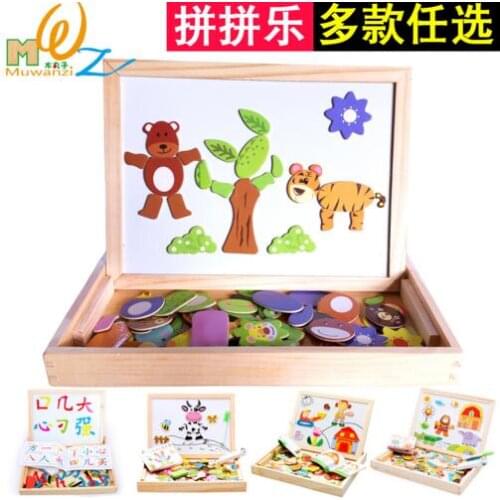 Party Favors Learning & Education Toys Animal Magnetic Puzzle Wooden Children Multifunction Writing Drawing Board Blackboard