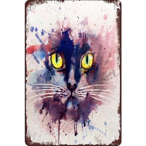 Rosefinch Stone Painting cat with Splash Ink Retro Metal Sheet Signs, Wall Decoration of Bars, Restaurants,Garage, Home,cafes