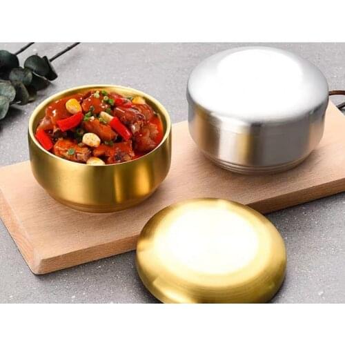 Korean 304 double stainless steel rice bowl cover bowl household soup bowl stainless steel bowl Korean bubble bowl dish