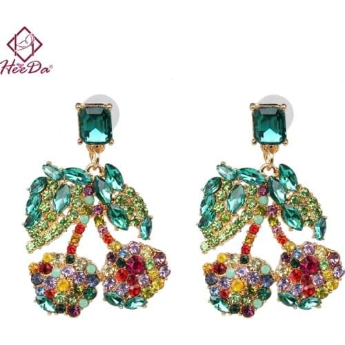 Girls Cute Sweet Fruit Cherry Stud Earrings Women Shiny Set Auger Party Date Ear Accessories 2020 Summer Fashion New Jewelry