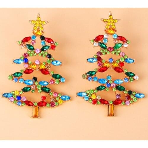 Minar Lovely Full Colorful Shinning Rhinestone Pendant Earrings for Women Cartoon Christmas Tree Star Dangle Earrings Jewelry