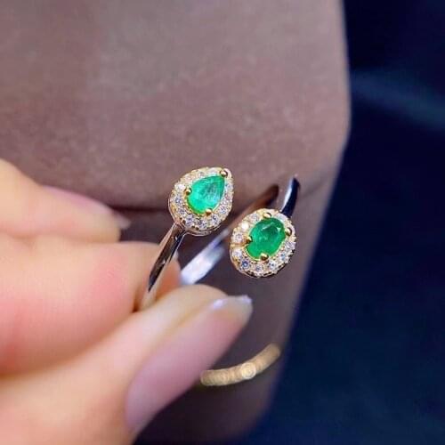 Fashion Opening round water drop S925 silver natural green Emerald gem ring natural gemstone ring woman girl party gift jewelry