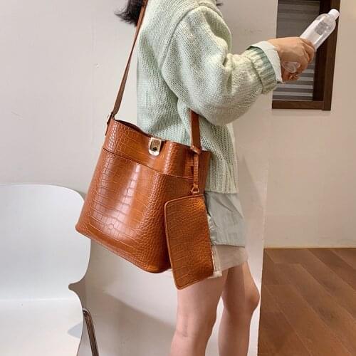 Fashion Crocodile Pattern Bucket Bag PU Leather Shoulder Bag Fashion Ladies Handbags New Large Capacity Ladies Messenger Bag