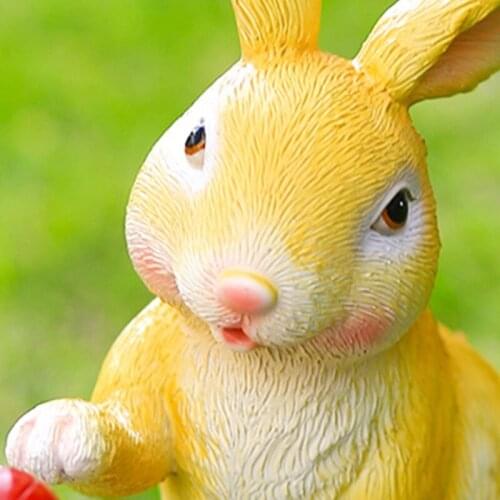 Cartoon Bunny Statue Solar Light Cute Animal Resin Sitting Shovel White Rabbit Figure Sculpture Lamp Art Handicraft