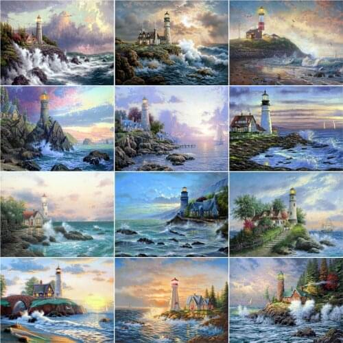 AZQSD Diamond Art Painting Kits Lighthouse Full Square Drill Diamond Embroidery Scency Mosaic Handmade Gift Home Decoration