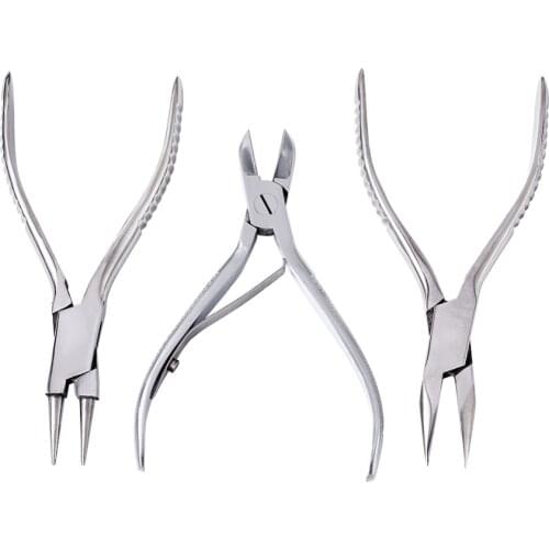 3pcs/set Platinum DIY Jewelry Tool Sets, Carbon Steel Side-Cutting + Round Needle Nose + Stainless Steel Needle Nose Pliers
