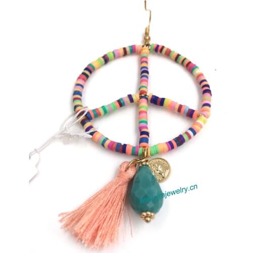 2016 new wholesale handmade Ethnic jewellery beaded dangle earrings with sign of peace summer style