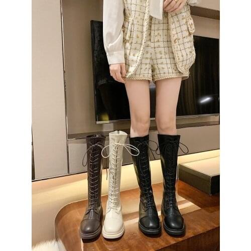 2021 autumn and winter new boots female knight boots British style rear zipper small but knee boots