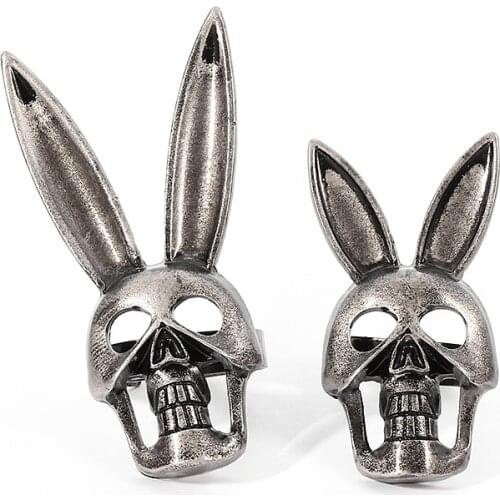New Punk Fashion Rabbit Skull Ring Black Metal Texture Ring Personality Gothic Style Hip-hop Mens Jewelry Ring Accessories