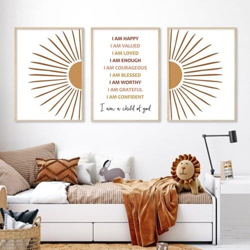 Boho Rising Sun Positive Quote Orange Posters Nursery Canvas Painting Wall Art Print Picture for Kids Room Bedroom Home Decor