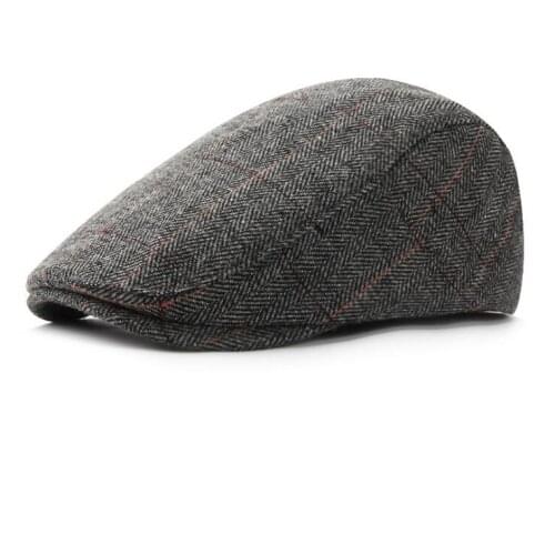 Autumn and winter hats mens middle-aged and elderly duck tongue forward hat British classic plaid woolen beret caps