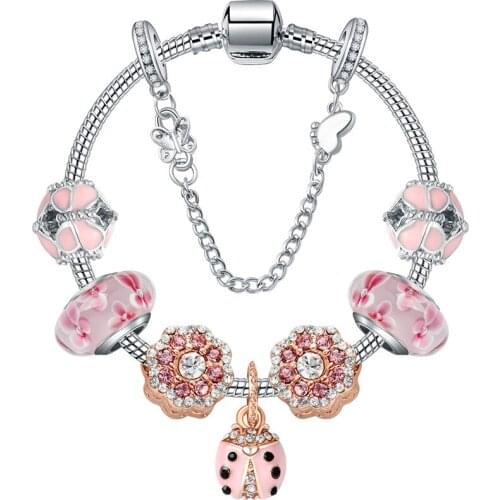 Pan Jiaxin Butterfly Spring Blossom Open Beaded Bracelet Small Animal Ladybug Pendant Spot Flower Bracelet