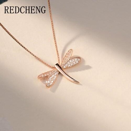 REDCHENG 925 Sterling Silver Dragonfly Necklaces for Women INS Fashion Elegant Exquisite Animal Engagement Fine Jewelry Gifts